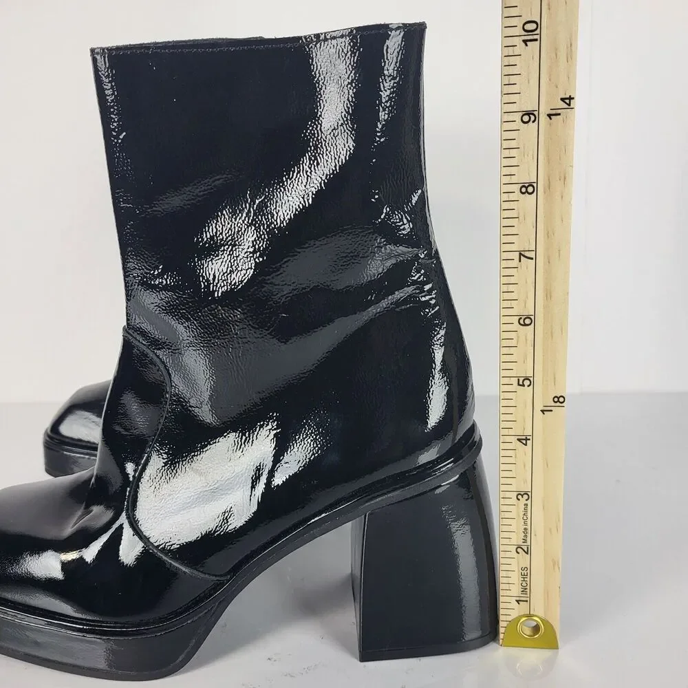 Free People Ruby Women's Platform  Patent Leather Boots Black wet look size 40